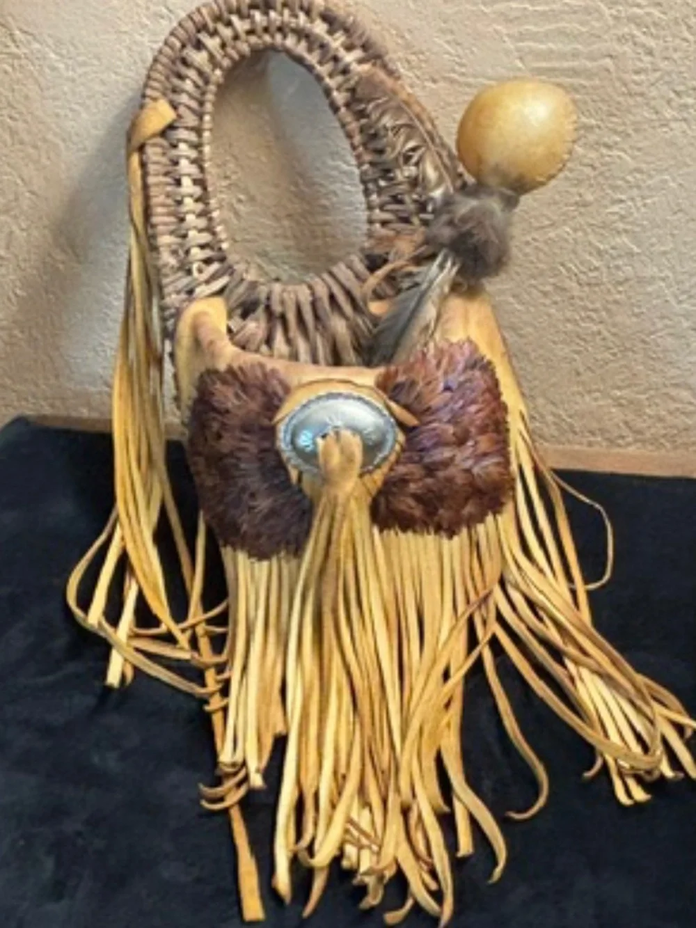 Navajo style Vintage Southwestern Decorative Basket w/rattle